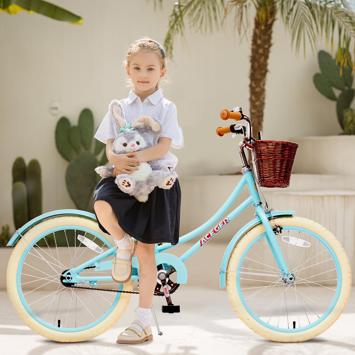 ACEGER Retro Princess Kids Bike with Basket for 3-12 Years Old Girls, Included Coaster Brake & Caliper Brake, 14 16 18 Inch with Training Wheels, 20 Inch with Kickstand, Vintage Bicycle for Gifts.