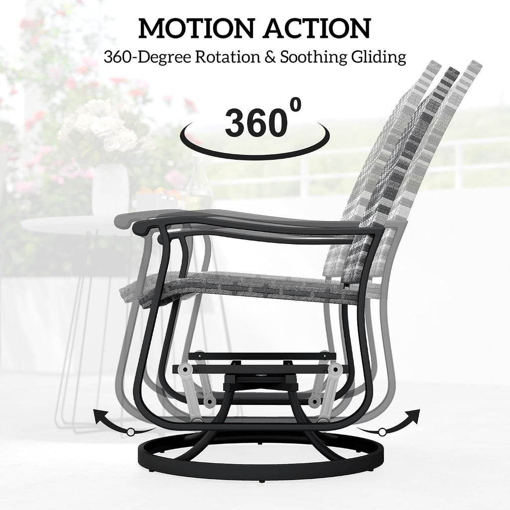 Outsunny Patio Glider Chair Set of 2, Wicker Rattan Outdoor Swivel Chair with Steel Frame, High Back, Armrests, Porch Glider with Adjustable Foot Pads for Garden, Lawn, Backyard, Gray