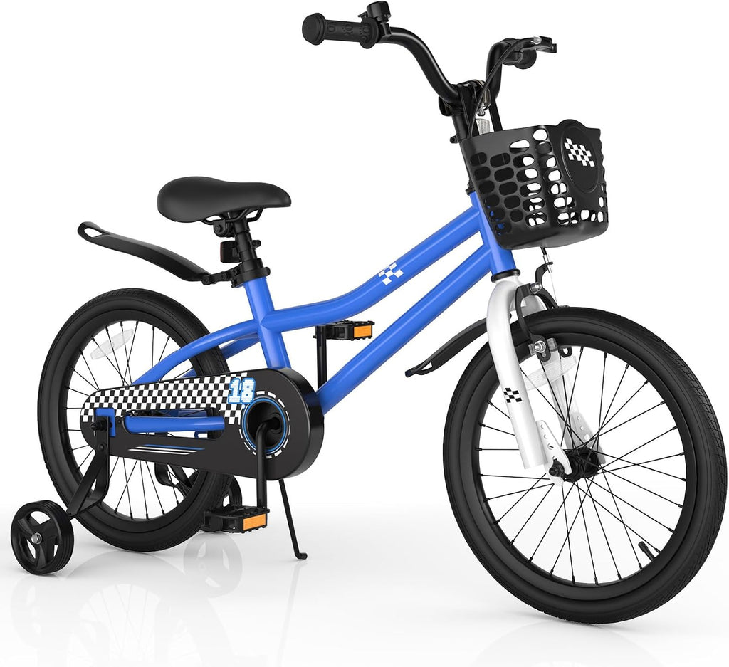 COSTWAY Kids Bike, 12 14 16 18 20 Inch Toddler Bike for Boys & Girls Aged 3-8 Years Old, Kids Bicycle w/Removable Training Wheels, Handbrake & Coaster Brake, Basket, Bell