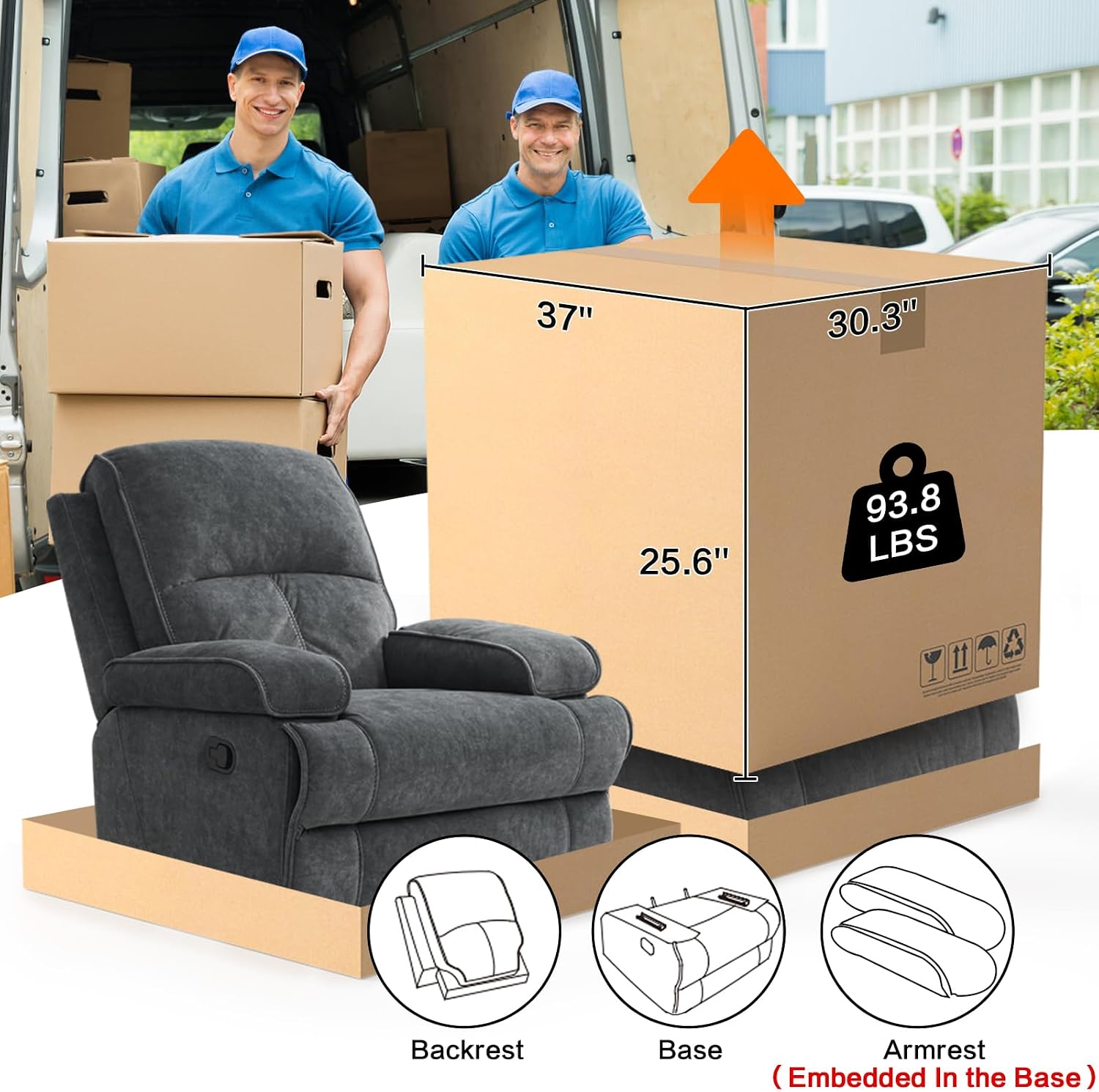 Manual Rocker Recliner Chair for Adults, High Back Glider with Deep Seat, Upholstered Fabric Armchair for Living Room & Nursery, Dark Grey