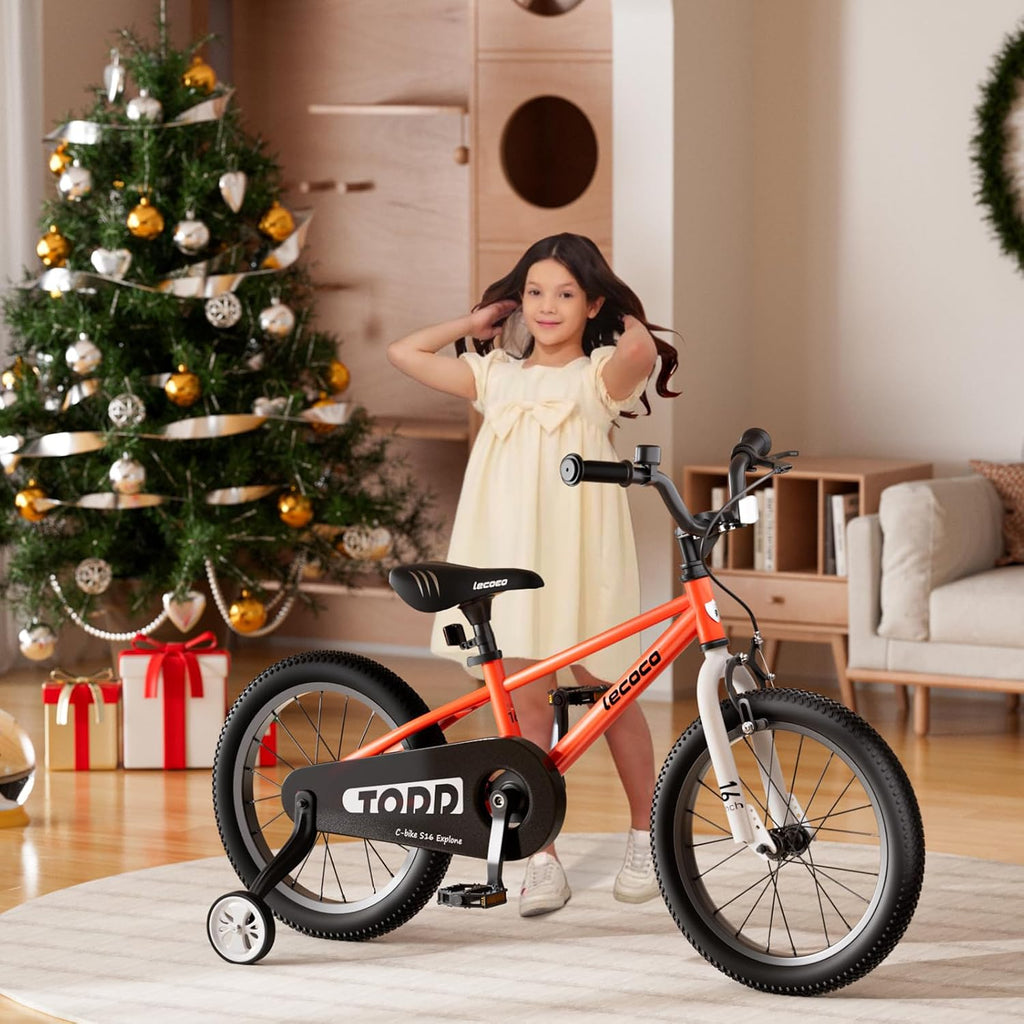 lecoco Kids Bike for Boys Girls, 14 16 18 Inch Children's Bicycle with Training Wheels Pedal Brakes Handbrake & Kickstand Training Bike for Kids and Toddler Multiple Color | with Training Wheels, Pedal Brakes, Handbrake, Kickstand