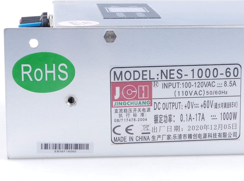 Adjustable DC Power Voltage Converter AC 110V to DC 0-60V 0-17A Module 60V 17A Switching Power Supply Digital Display 1000W Voltage Regulator Built in Cooling Fan (0-60V 0-17A)