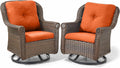 Patio Chairs Outdoor Swivel Glider - Set of 2 High Back Outside Brown Wicker Rattan Rocking Chair with Zippered Cushion for Porch Apartment Deck Yard Poolside Garden - Orange