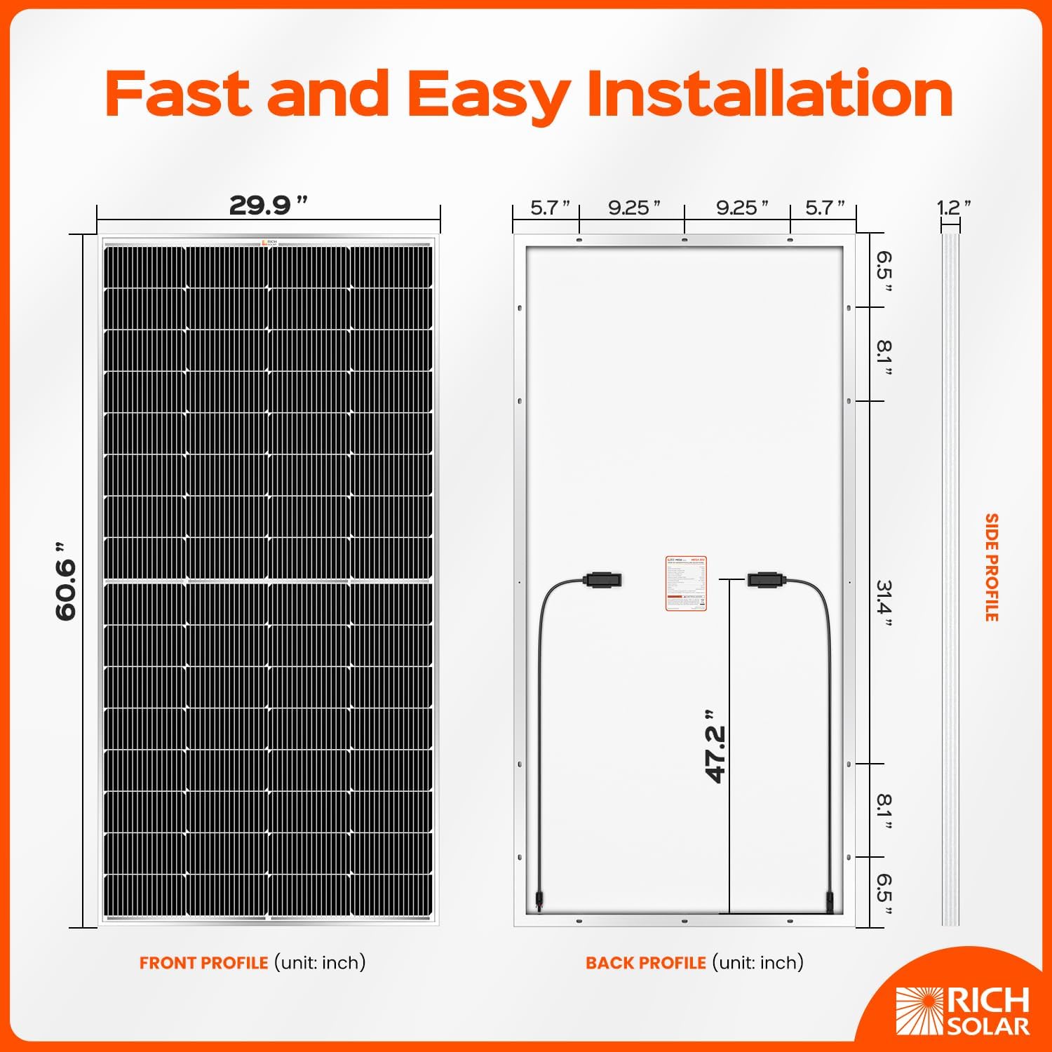 RICH SOLAR 250 Watt 12 Volt 16BB Cell Monocrystalline Solar Panel N-Type Cells High Efficiency Solar Module for RV Trailer Camper Marine Off Grid