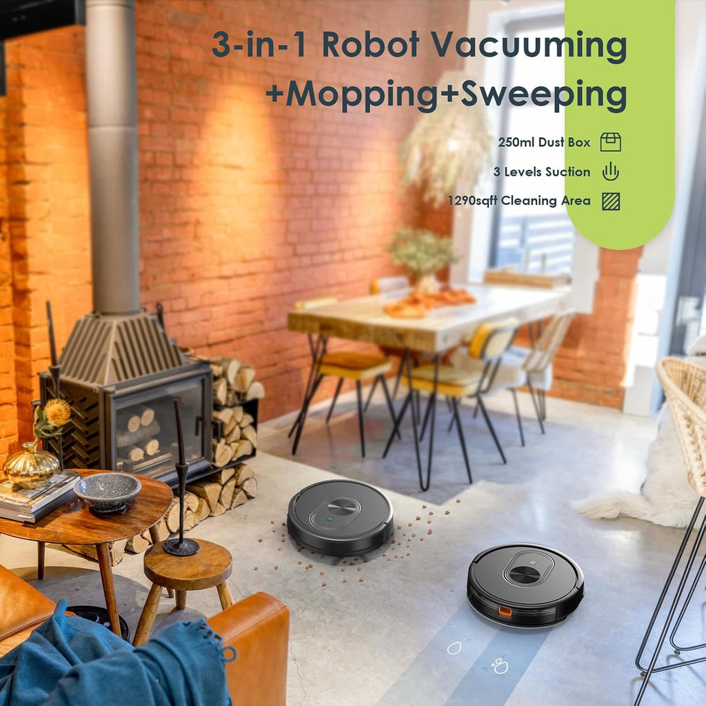 Robot Vacuum and Mop Combo, 2 in 1 Mopping Robotic Vacuum with Schedule, App/Bluetooth/Voice, Max Suction 3200Pa, Self-Charging Robot Vacuum Cleaner, Slim, Ideal for Pet Hair, Carpet, Hard Floor