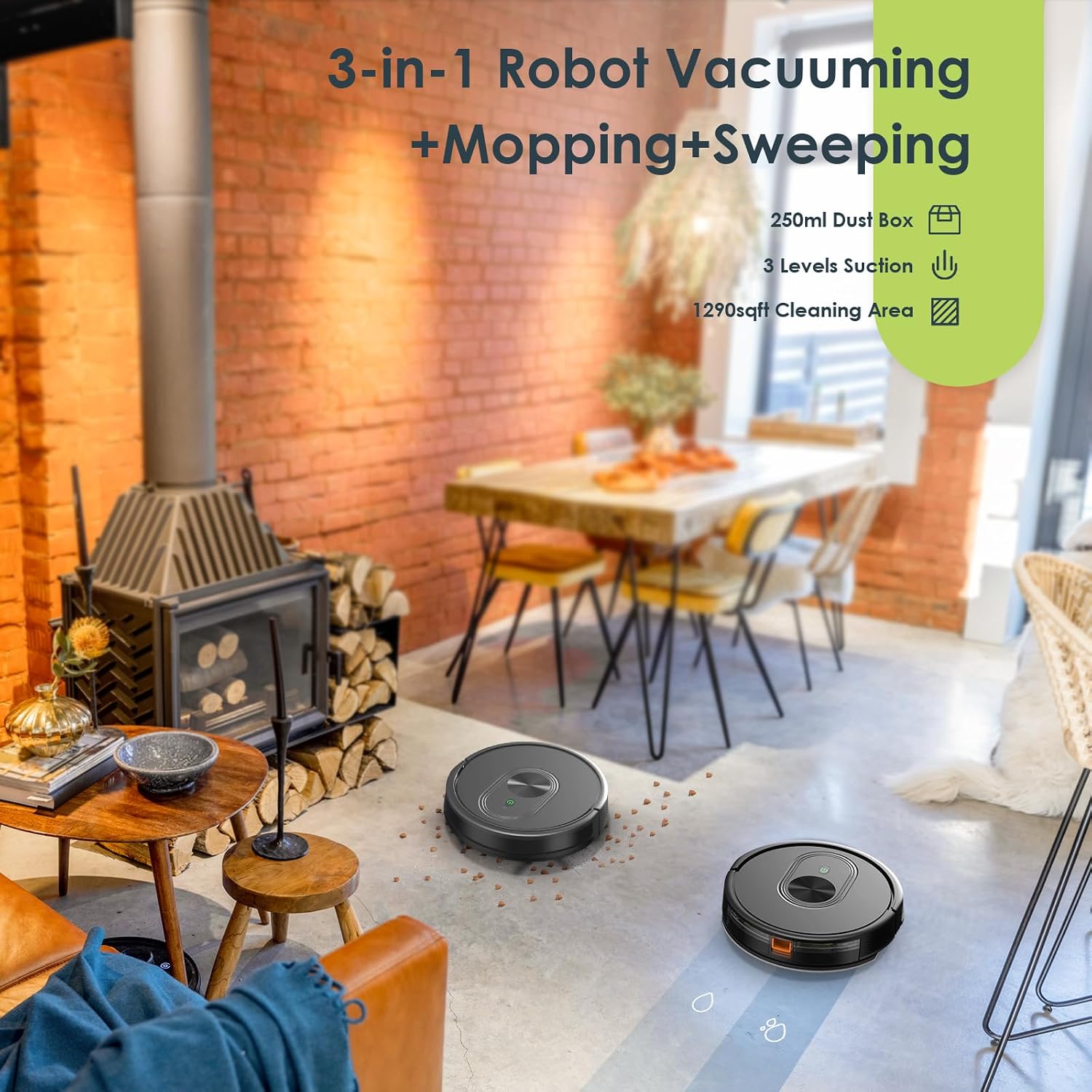 Robot Vacuum and Mop Combo, 2 in 1 Mopping Robotic Vacuum with Schedule, App/Bluetooth/Voice, Max Suction 3200Pa, Self-Charging Robot Vacuum Cleaner, Slim, Ideal for Pet Hair, Carpet, Hard Floor