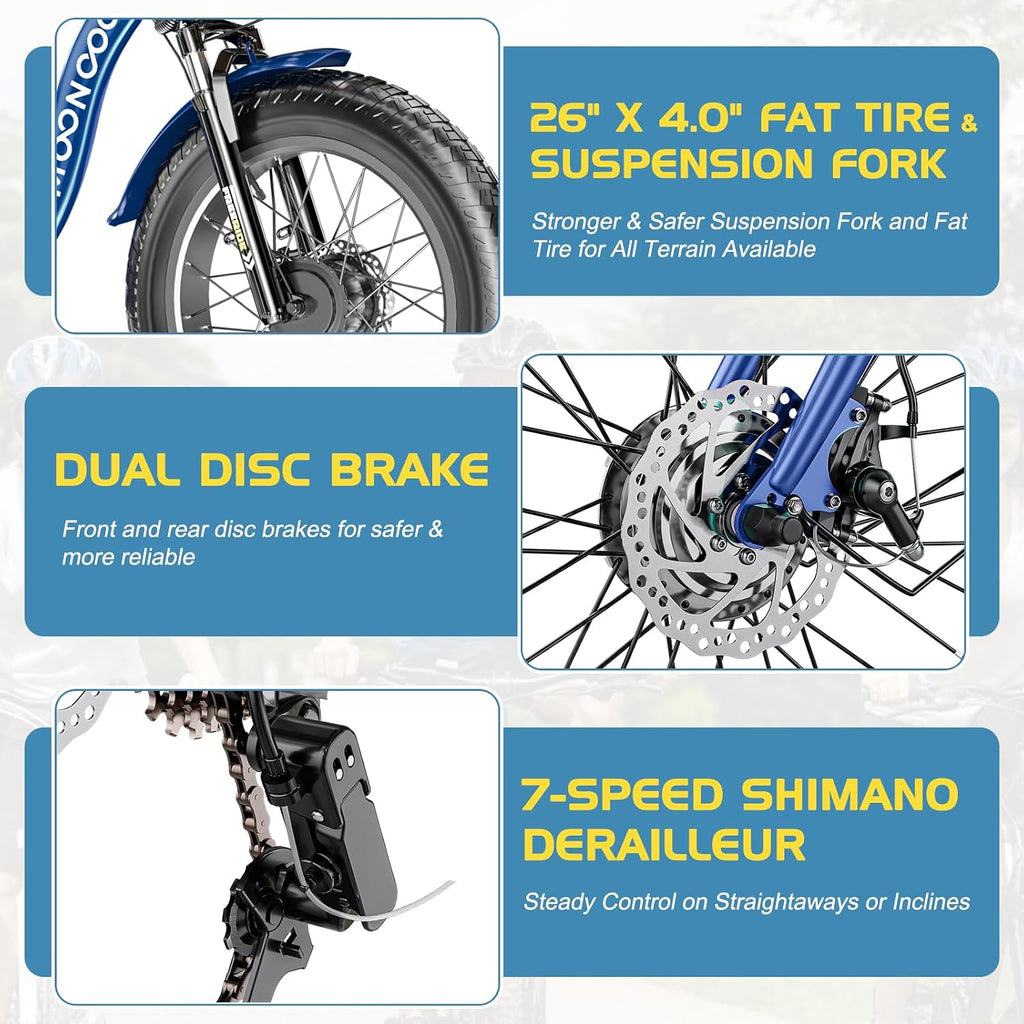 NAIZEA Electric Tricycle for Adults - 20' x 4' Fat Tire Electric Trike, 48V 500W Ebike, 3 Wheel Electric Bikes with Removable Battery, Aluminum Frame & Large Basket