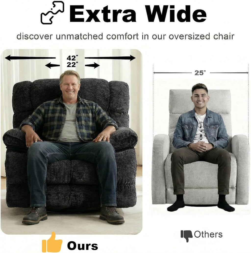 GINGO Power Oversized Recliner Chair, Extra Wide Swivel Rocking Recliner Chair, Breathable Soft Fabric Modern Single Sofa for Living Room, 90°-140° Electric Adjustable Angle, USB & Type-C Port, Black