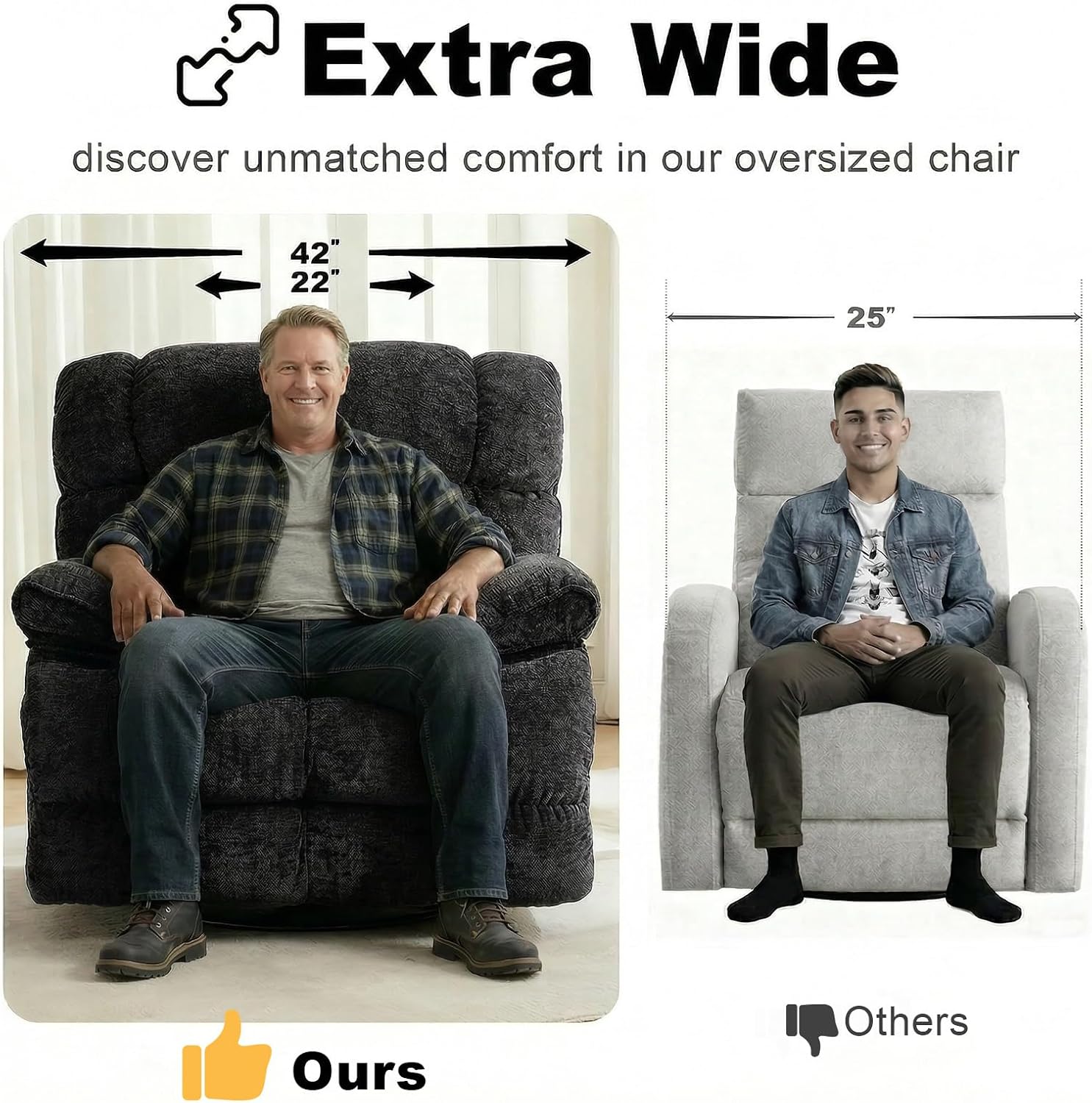 GINGO Power Oversized Recliner Chair, Extra Wide Swivel Rocking Recliner Chair, Breathable Soft Fabric Modern Single Sofa for Living Room, 90°-140° Electric Adjustable Angle, USB & Type-C Port, Black