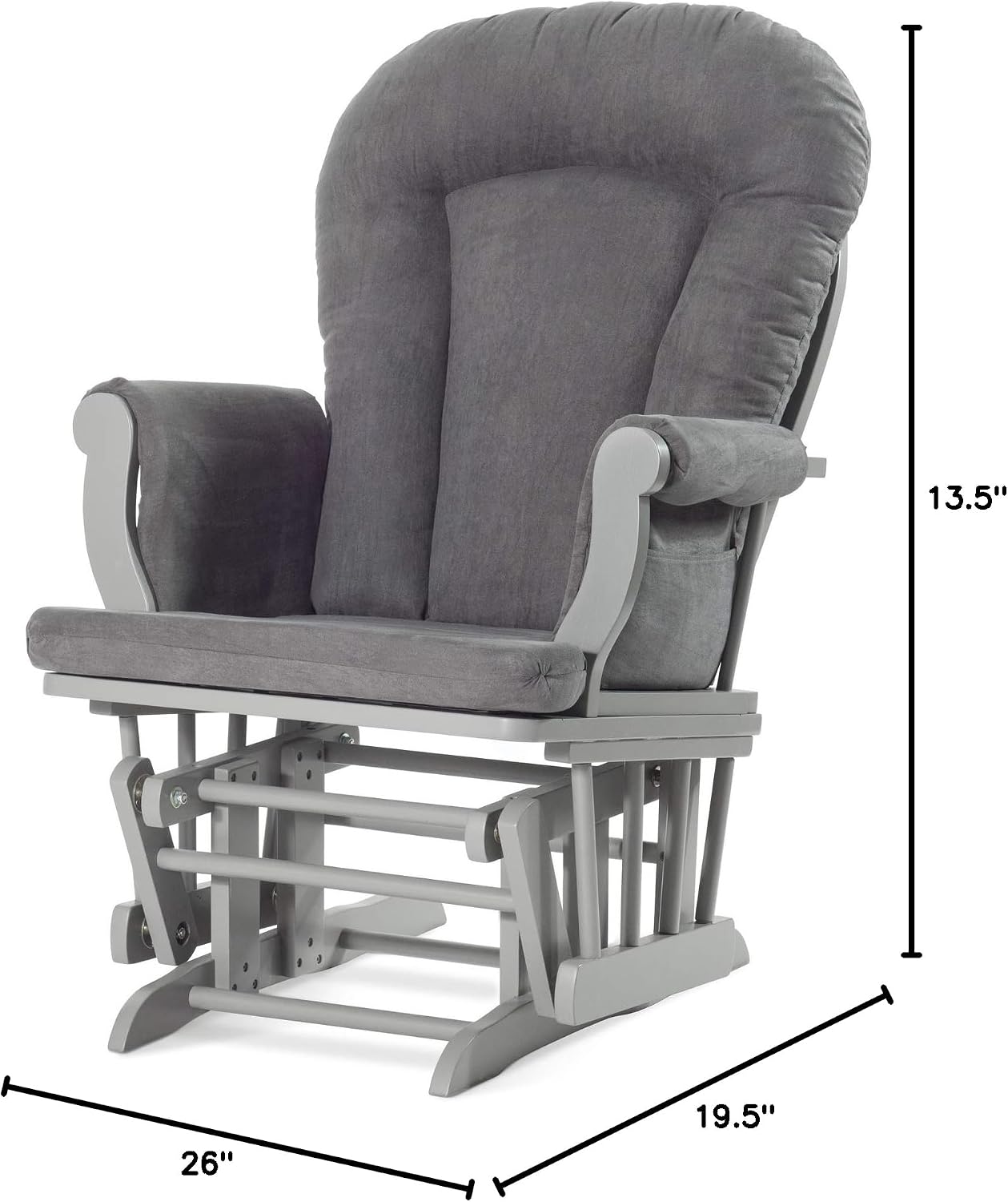 Child Craft Cozy Glider Rocker and Ottoman Set, Smooth Quiet Gliding Motion, Padded Cushion with Convenient Storage Pockets, Solid Wood Base & Frame (Cool Gray with Dark Gray Cushion)