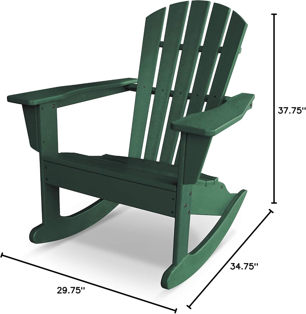 POLYWOOD Palm Coast Adirondack Rocking Chair, Green - Comfortable Outdoor Patio Furniture - Heavy-Duty HDPE Construction - Classic Design for Deck, Garden, Backyard & Fire Pit Seating