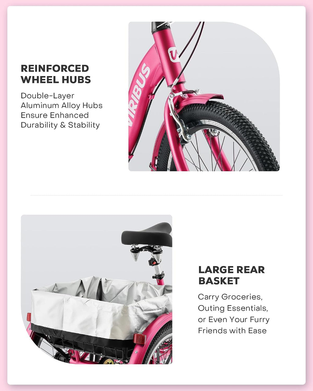 VIRIBUS Folding Tricycle for Adults, 20 inch Foldable Adult Tricycle 1 or 7 Speed Speed with Basket, Folding 3 Wheel Bikes for Adults Senior Women Men, Collapsible Mini Trike, Three Wheeler 330lb.