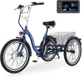Electric Tricycle for Adults Seniors, 24/26 Inch 3 Wheel E-Trike, 350W Motor (700W Peak), Removable 36V Battery, Up to 15.5MPH, 25-60Mile Range, Low Step-Through, Rear Basket, 350lbs Capacity, 7 Speed