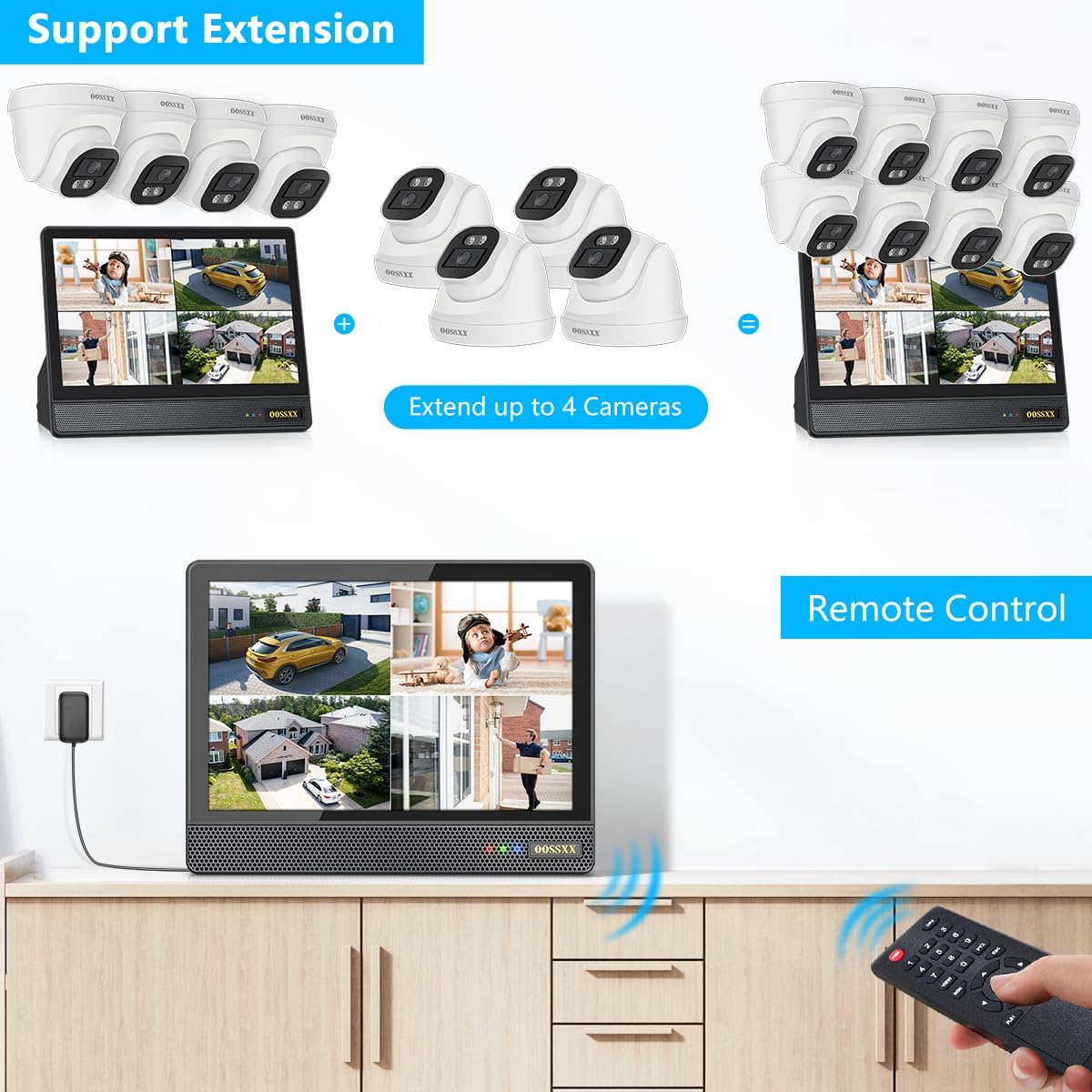 OOSSXX (2026 Update) 4K PoE Security Camera System with 10' Monitor, 4 Wired Cameras Outdoor Indoor, 4CH NVR with 1TB HDD, Built-in Mic, No Monthly Fee, Free App Remote Access