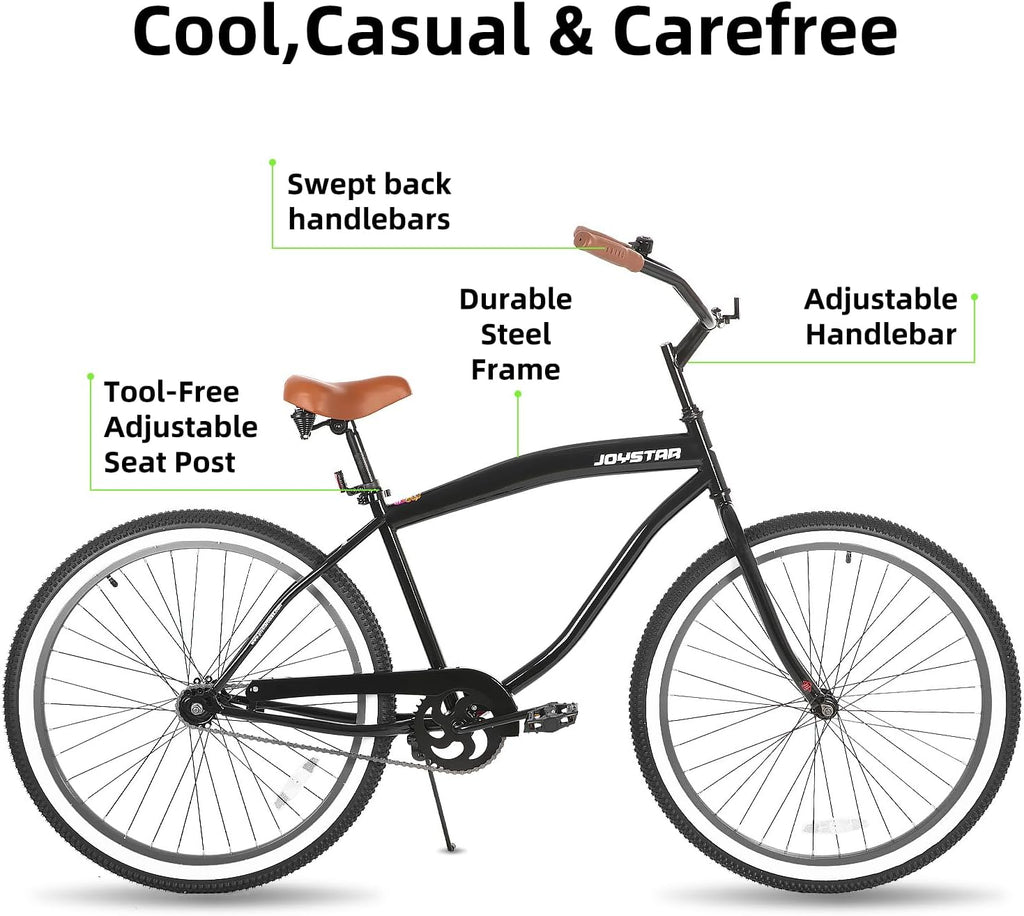 JOYSTAR 20' 24' 26' Beach Cruiser Bike for Girls, Boys, Mens and Womens, Single Speed Kids Cruiser Bikes with Coaster Brake, Multiple Colors