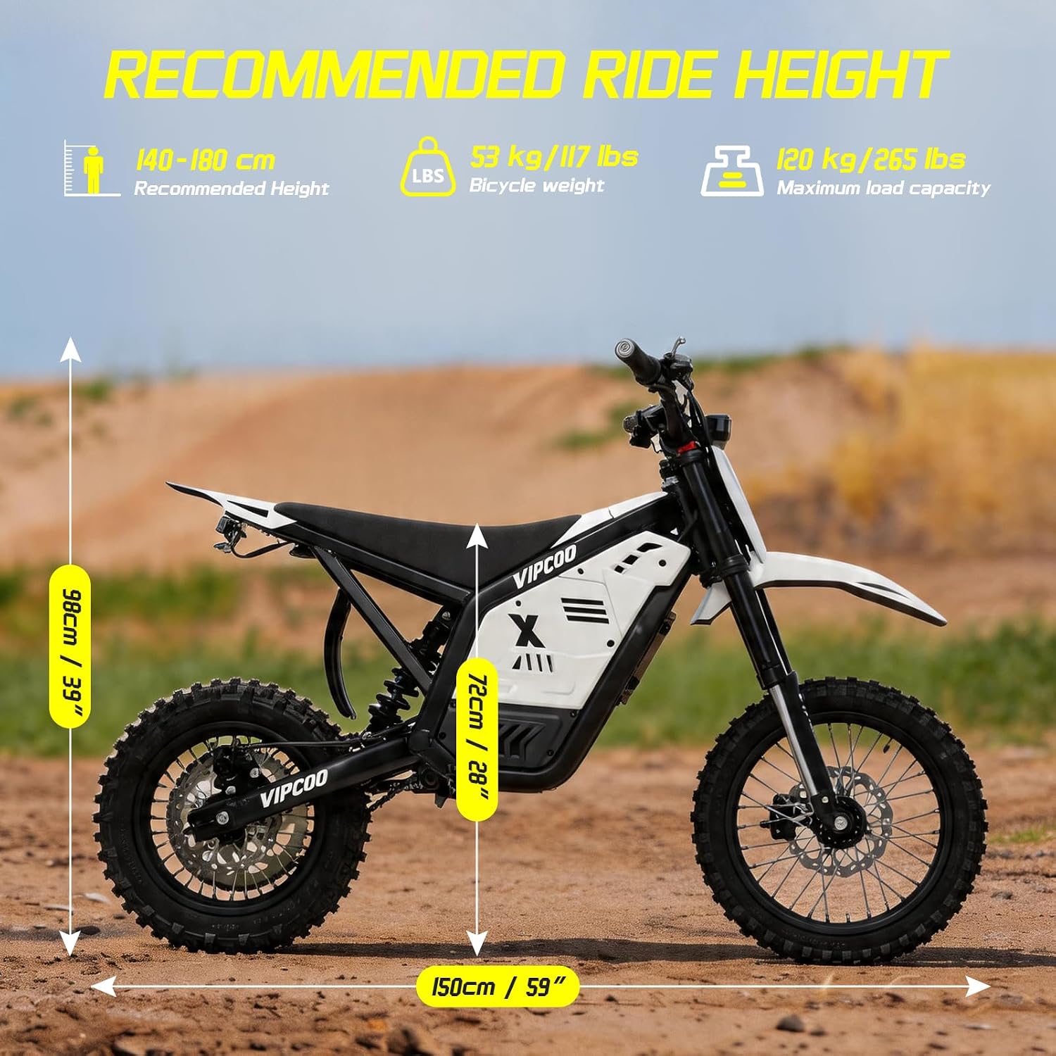 3500W Electric Dirt Bike for Teens Kids,VIPCOO H2 Electric Motorcycle for Adults,25° Slope,48V/23Ah Battery,14'/12' Off Road Tire,Dual Hydraulic Brakes & Full Suspension Fit Age 13+
