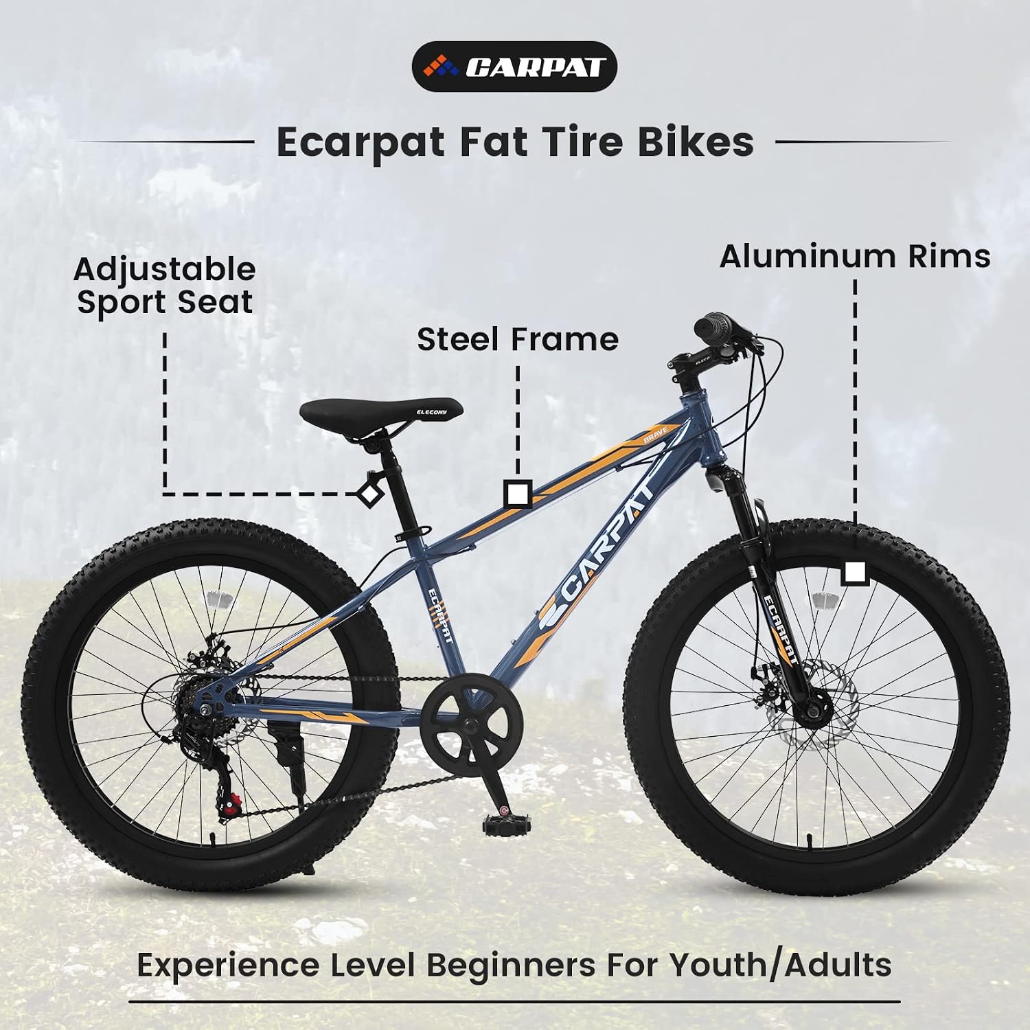 20/24/26 Inch Fat Tire Mountain Bike Variable Speed Dual Disc Brake Kids Adult Free Return