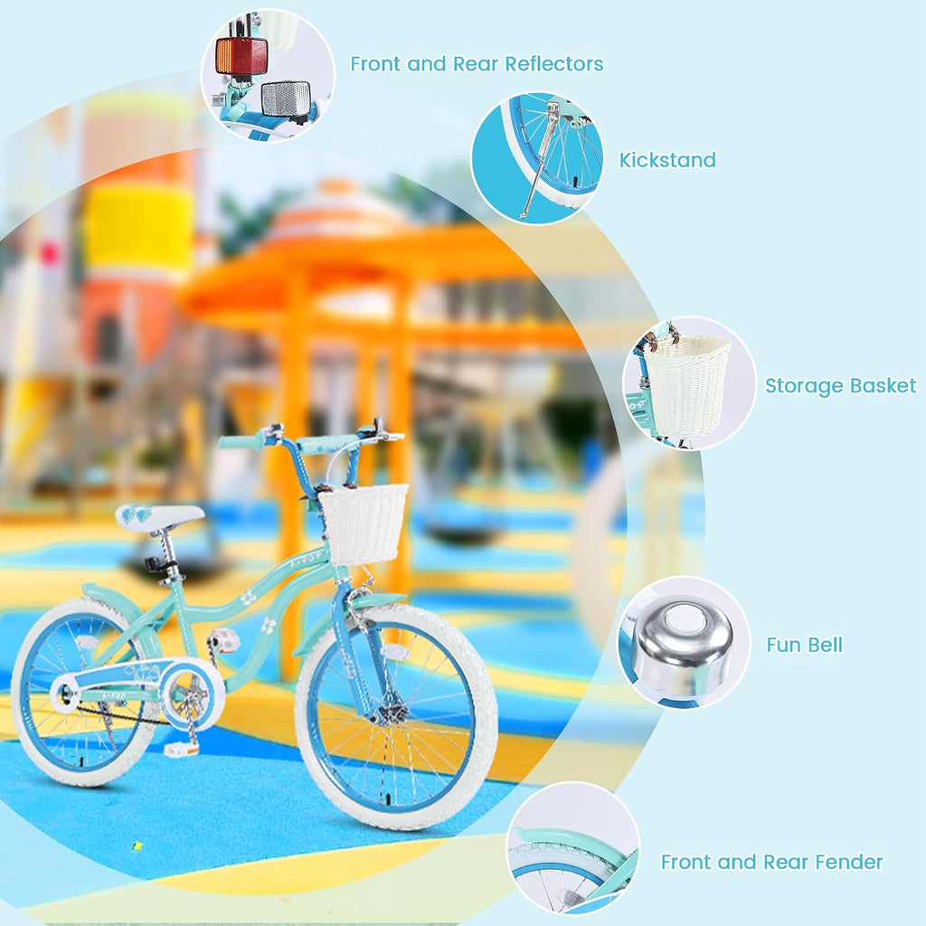 Girls Bike with Basket for 4-12 Years Old Kids, 16 20 Inch Kids Bicycle, 16 Inch Girls Bikes with Training Wheels and Kickstand, 20 Inch Bike with Kickstand, Adjustable Seat, Multiple Colors