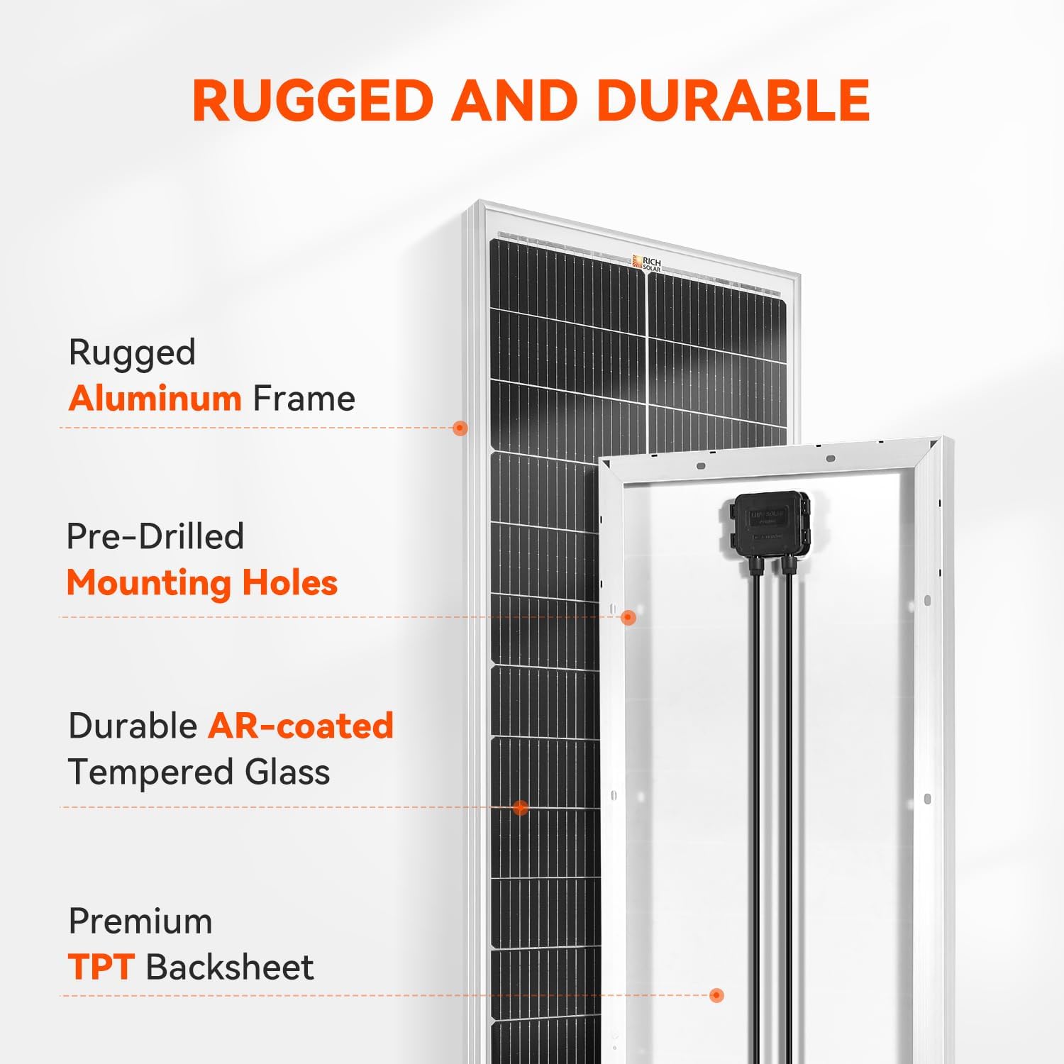 RICH SOLAR MEGA 100 Slim 100 Watt 12 Volt Monocrystalline Solar Panel for RV, Trailer, Motorhome