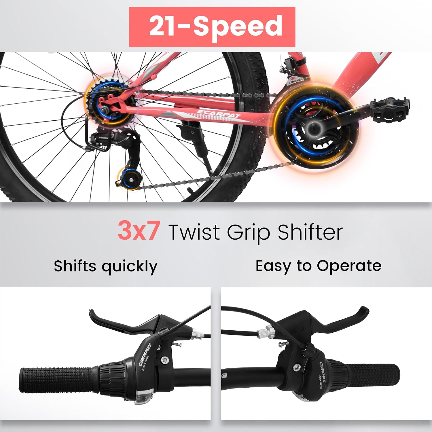 Ecarpat 24 26 Inch Women Girls Mountain Bike, Disc/V Brakes 21 Speeds Women Bike, Sturdy Steel Frame and Suspension Fork, Stylish Adult and Teens Bicycle for Urban Trail Snow Commuter