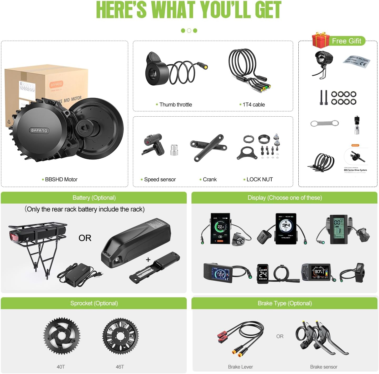 Bafang BBS-HD 1000W Mid Drive Kit with Battery(Optional),BBS03 Ebike Conversion Kit with LCD Display,48V/52V 8Fun Electric Bike Conversion Kit for Moutain Road Bike
