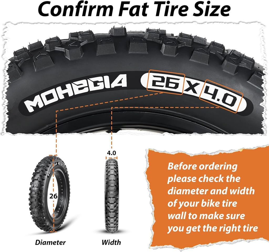 MOHEGIA Ebike Fat Tire: 20x4.0/26x4.0 Inch E-Bike Mountain Bicycle Tire Replacement,High-Performance and All-Terrain Folding Electric MTB Tire with Offroad or Trail Riding