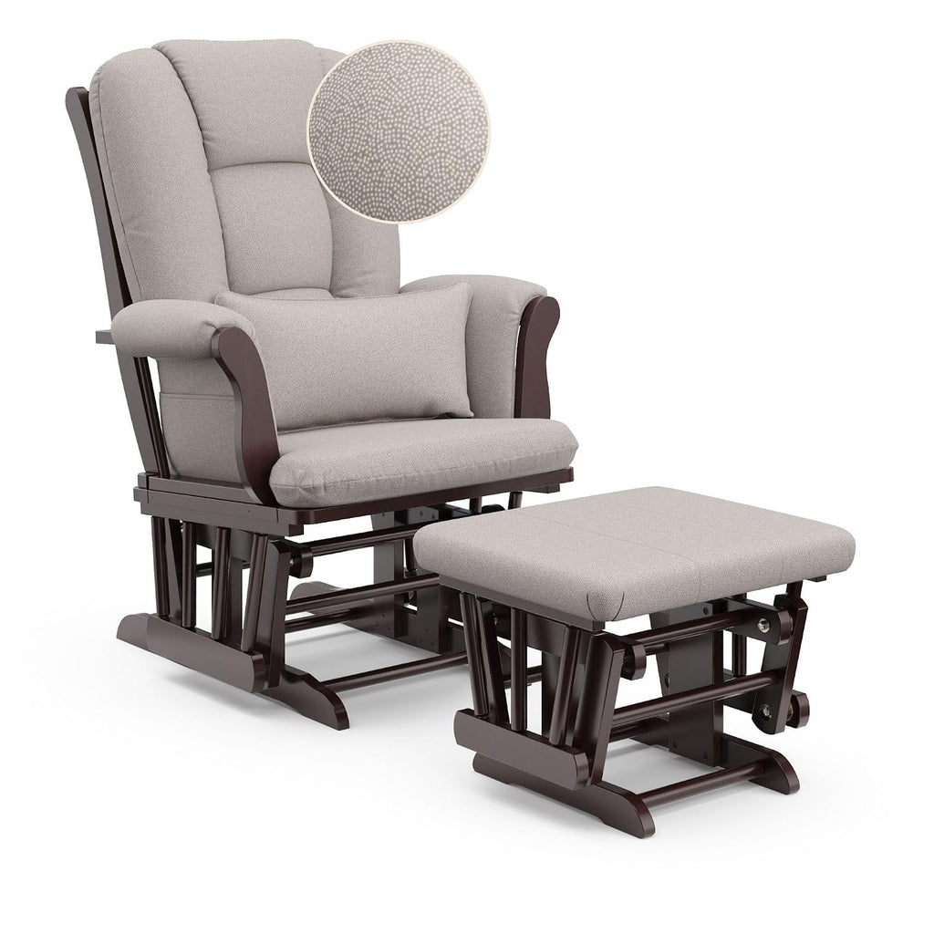 Storkcraft Tuscany Custom Glider and Ottoman with Free Lumbar Pillow (Espresso/Taupe Swirl) - Cleanable Upholstered Comfort Rocking Nursery Chair with Ottoman