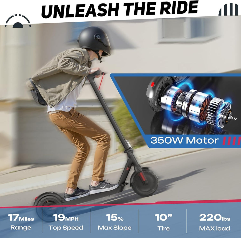 Windone Electric Scooter for Adults, 430W Peak Motor, 19MPH & 17-Mile Range, Foldable Commuter Scooter with 10' Shock-Absorbing Tires & Dual Braking System (UL 2272 Certified)