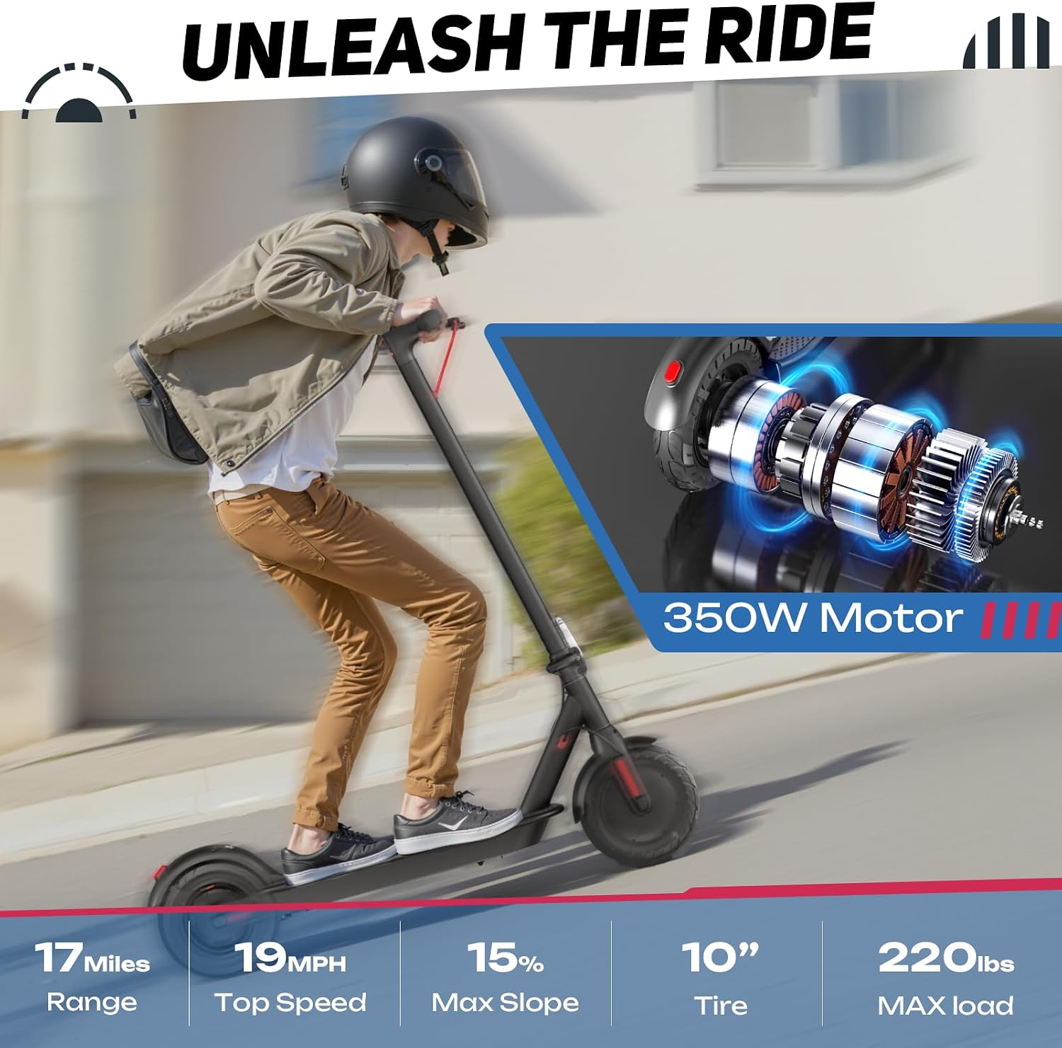 Windone Electric Scooter for Adults, 430W Peak Motor, 19MPH & 17-Mile Range, Foldable Commuter Scooter with 10' Shock-Absorbing Tires & Dual Braking System (UL 2272 Certified)