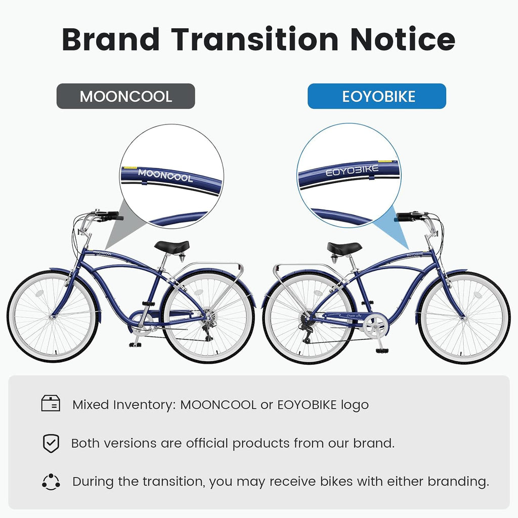 Cruiser Bike for Adults, 7-Speed Beach Cruiser Bicycle, 24/26 Inch Step-Through or High-Bar Frame, Comfort City Commuter Bike with Rear Rack, Fenders, Wide Saddle for Women & Men