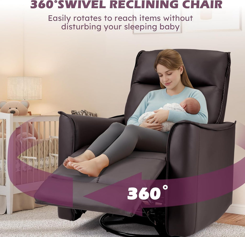 ANJ Manual Swivel Rocker Recliner, Glider Recliners with Padded Armrest and Backrest, Soft Leather Nursery Rocking Recliner Chair Reclining Sofa for Living Room