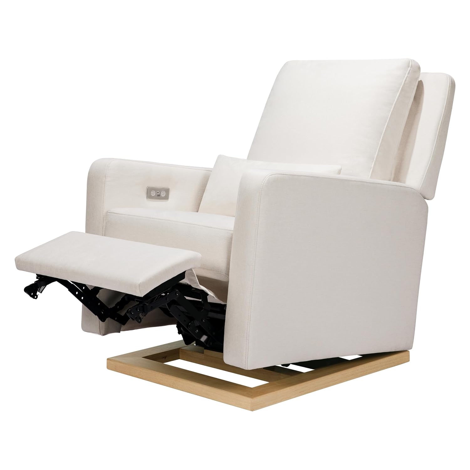 Babyletto Sigi Electronic Power Recliner & Swivel Glider with USB Port in Performance Cream Eco-Weave with Light Wood Base, Water Repellent & Stain Resistant, Greenguard Gold and CertiPUR-US Certified