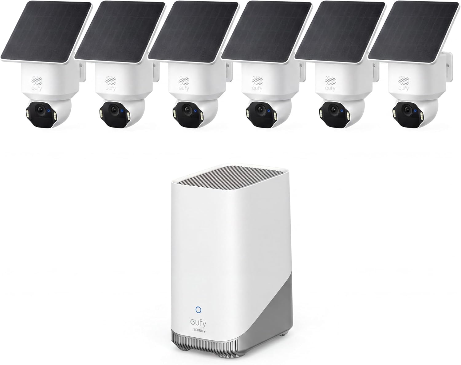 eufy SoloCam E42,6-Cam Kit,4K Security Camera Wireless Outdoor, Solar Powered, AI Motion Tracking, Strobe Light, Pan & Tilt, Facial Recognition, Up to 16 TB, Smart Home Compatible