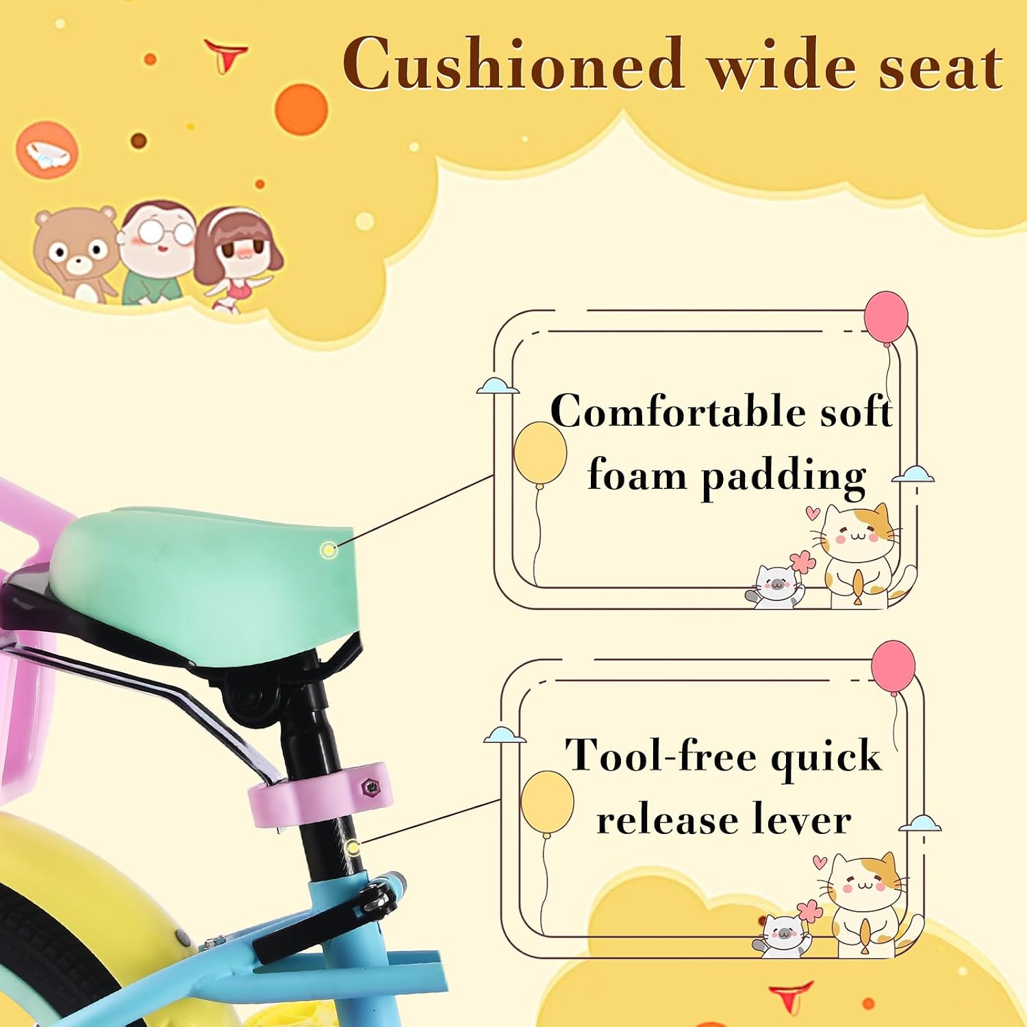 RULLY 12 14 16 Inch Kids Bike for 2-7 Years Girls 33-53 Inch Tall, Toddler Bicycle with Training Wheels & Coaster Brake, Rainbow Bike, Macarons