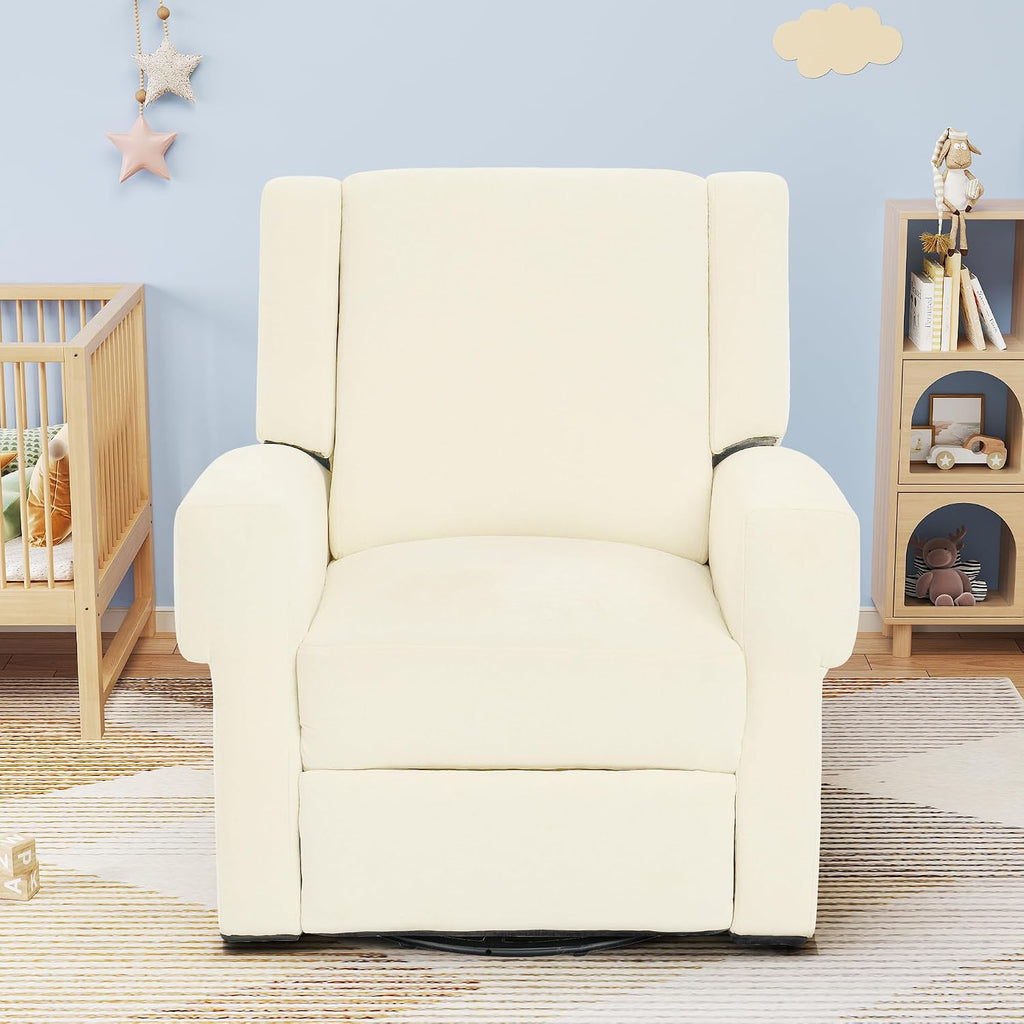 Christopher Knight Home Hayezi 360° Swivel Rocker Recliner Sofa with Dual Reclining Positions, Living Room Lounge Chair, Chenille Fabric Recliner for Living Room, Bedroom & Nursery, White