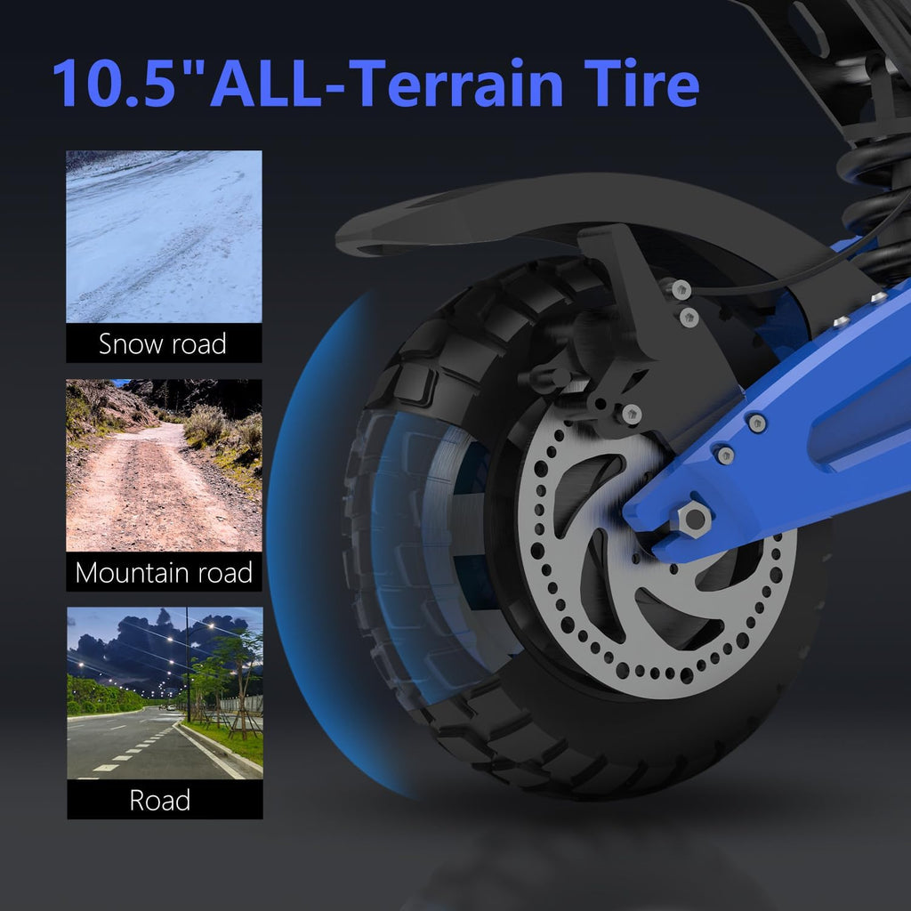 Electric Offroad Scooter 40-50 MPH Fastest Dual Motor Adult Scooter, 5000W Peak, 55-Mile Long Range, 10.5' Off-Road Tires, 60V 25Ah Battery
