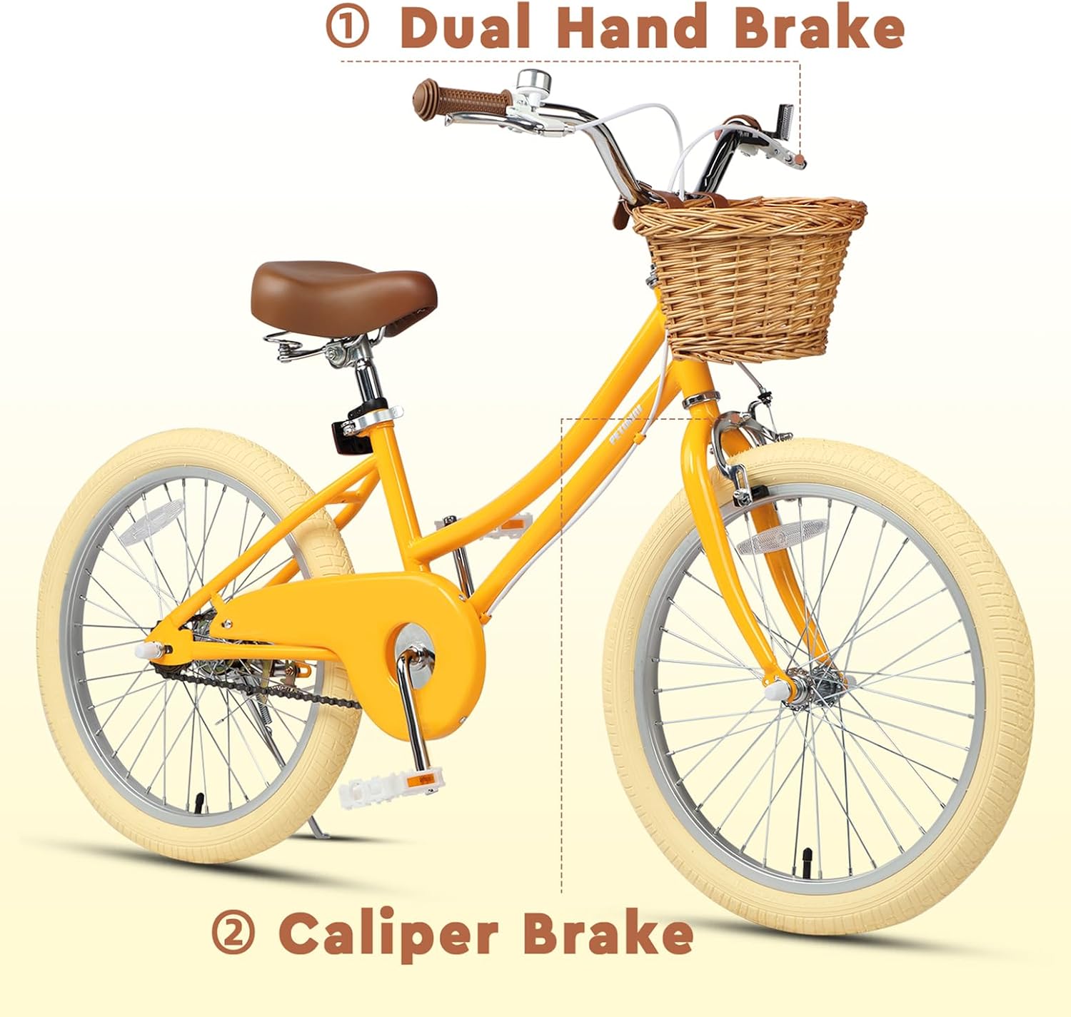 Petimini Vintage Kids Bike for Girls, 12–20 Inch Classic Bicycle with Wicker Basket & Bell, High Tensile Steel Frame, Training Wheels (12–18'), 85% Pre-Assembled, Retro Bike for Outdoor Riding