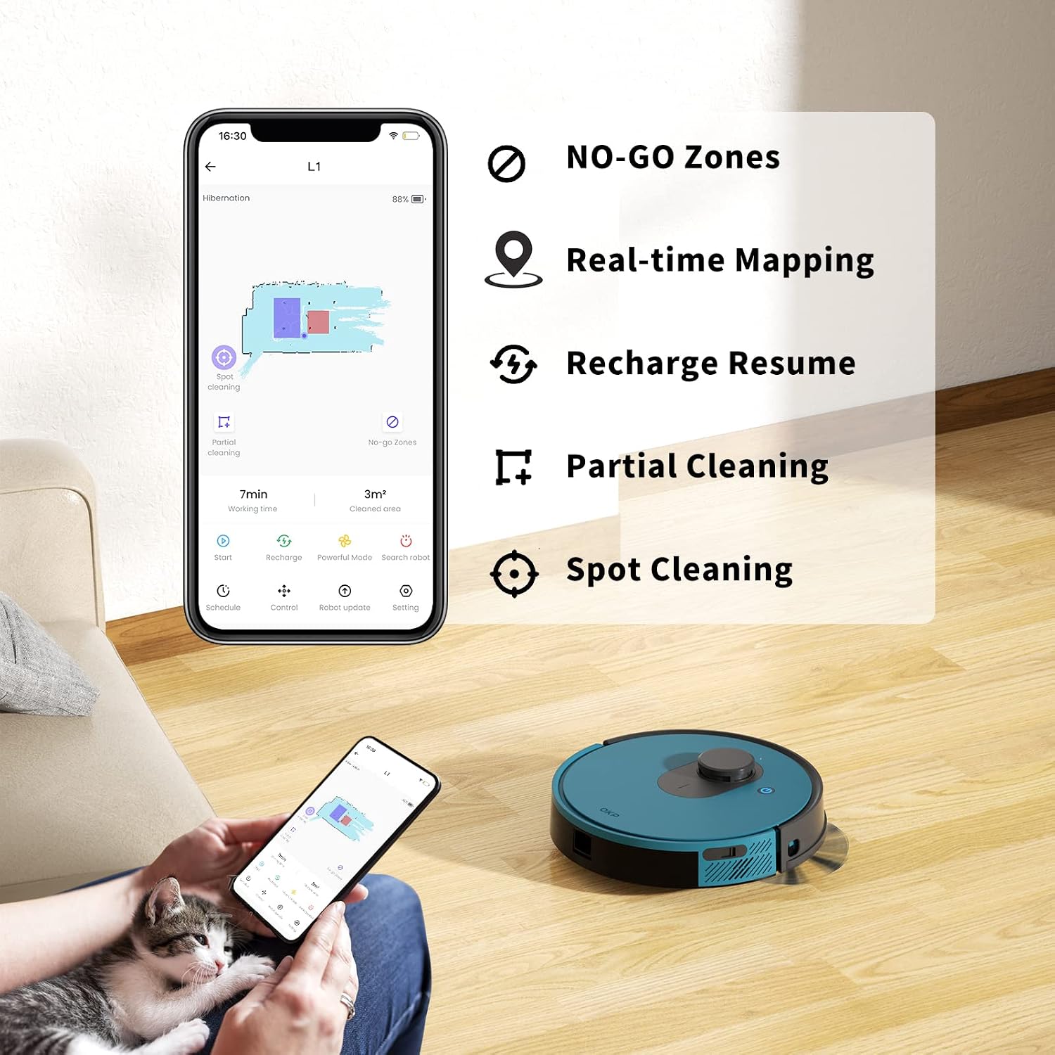 OKP Robot Vacuum L1 with 4000Pa Suction Power 180min Runtime, LiDAR Navigation Smart No-Go Zone Mapping Robotic Vacuum with Self-Charging, Wi-Fi/APP/Alexa Control for Hard Floors Pet Hair and Carpets