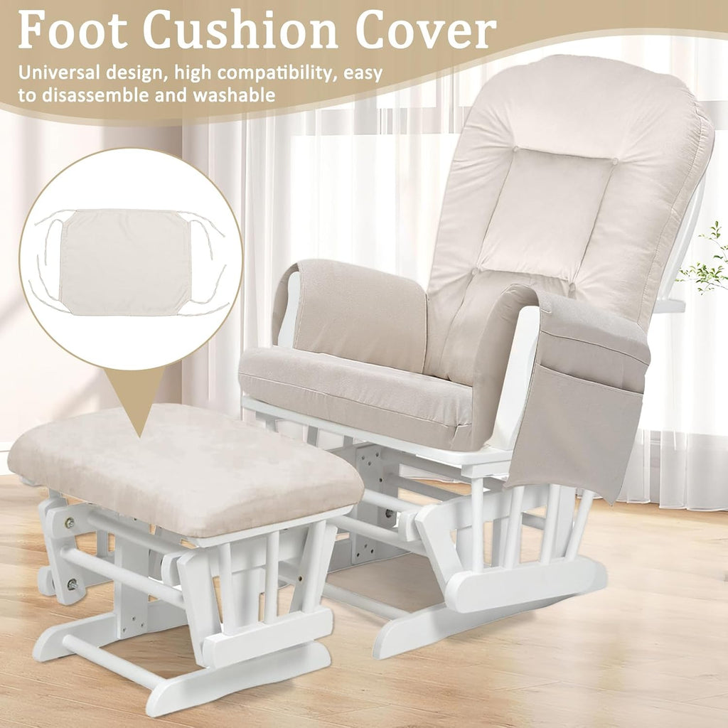 BECHAEO 5PCS Velvet Glider Rocker Replacement Cushions with Ottoman Cover Soft Thicken Rocking Chair Cushion Set for Indoor Nursery Glider Rocking Chair, Beige
