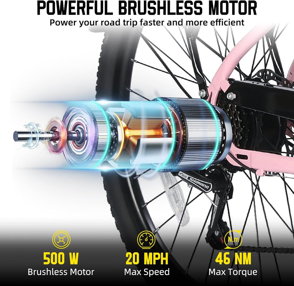 JOYSTAR 20 26 Inch Electric Bike for Kids Teens Ages 6+ with 250W/500W Brushless Motor, Electric Mountain Bicycle with Removable Battery, Safe Children Ebikes with Dual Disc Brakes