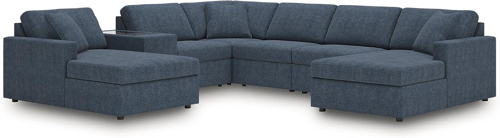 Signature Design by Ashley Contemporary Modmax Stain Resistant 7-Piece Sectional with Reversible Cushion and Storage Console, Dark Blue