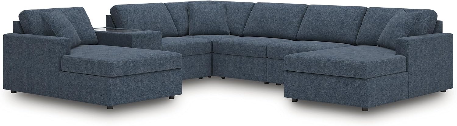 Signature Design by Ashley Contemporary Modmax Stain Resistant 7-Piece Sectional with Reversible Cushion and Storage Console, Dark Blue