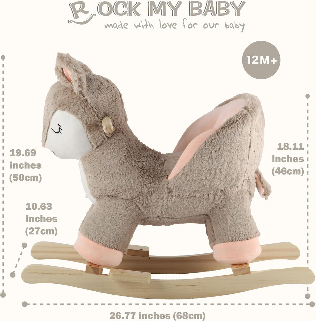 Rock My Baby Rocking Horse Deer with Chair, Plush Stuffed Animal Rocker for Toddlers 1-3, Baby Rocker with Sweet Music, Animal Ride on,Pink Deer,CPC Certified