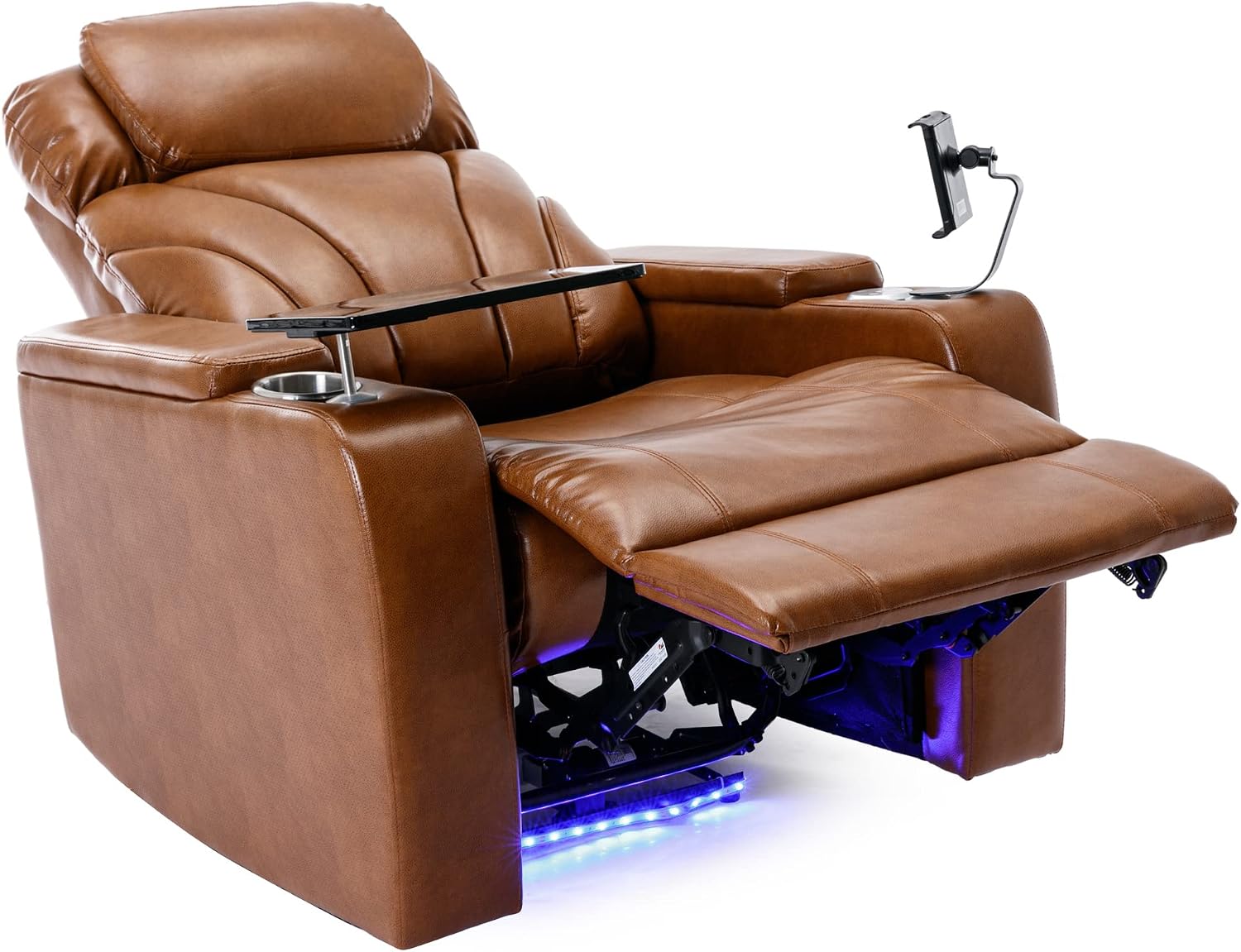 JIVOIT Power Motion Recliner Electric Power Recliner with Hidden Arm Storage, Cup Holder, Phone Holder, Tray Table, Faux Leather Rocker Chair for Small Spaces (Light Brown/78)