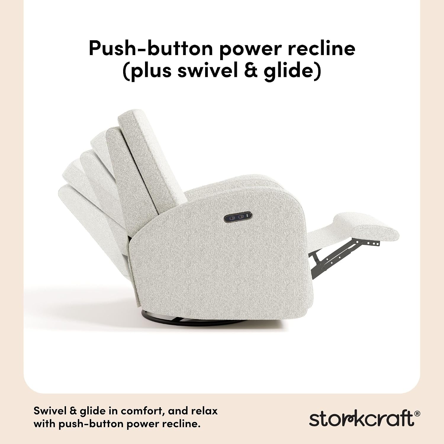 Storkcraft Santa Monica Power Recliner Swivel Glider (Ivory Boucle) – Effortless Electronic Power Recline, USB-A & USB-C Charger