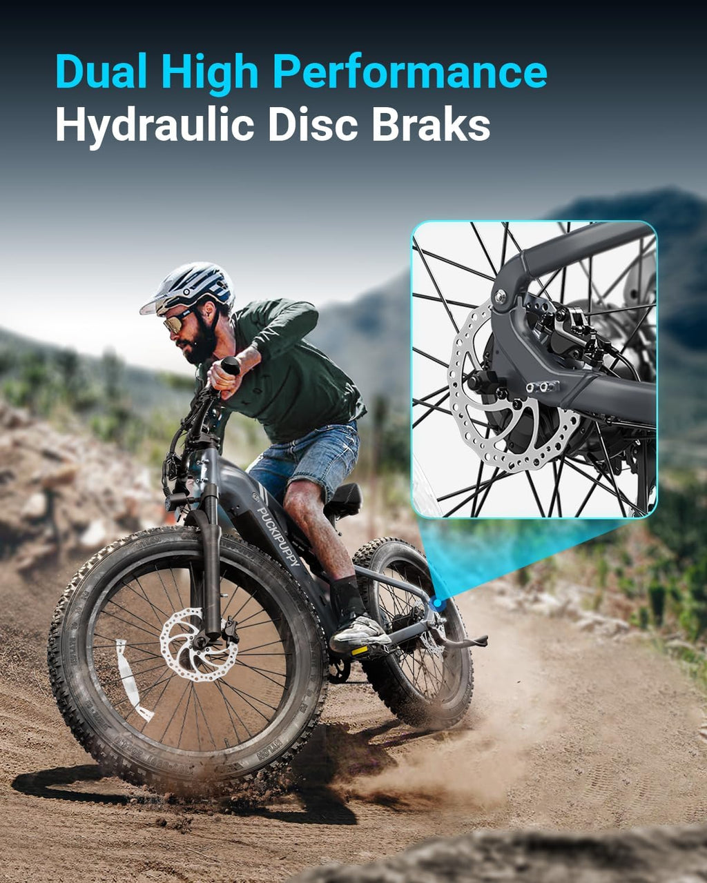 PUCKIPUPPY Electric Bike for Adults 1350W Peak, 28 MPH, 48V 20AH Battery Ebike, 26'x4' Fat Tire Full Suspension Electric Mountain Bike, 80 Miles Range, 8 Speed, Torque Sensor Labrador Pro