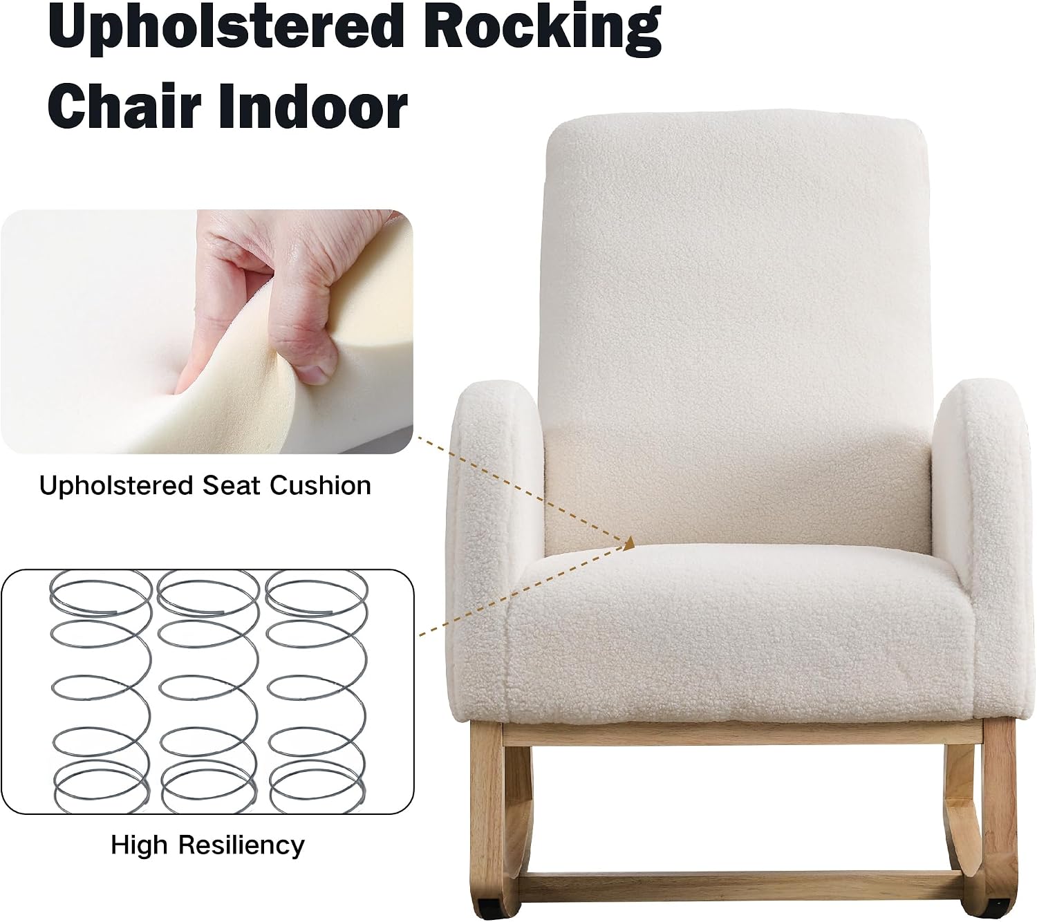 Chifee & Vingol Rocking Chair Nursery Sherpa Boucle Nursing Glider Rocker Chair, Teddy White