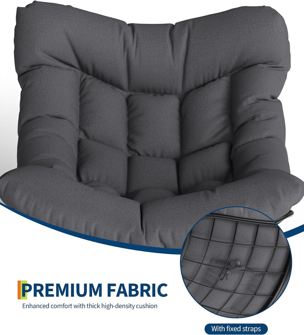GarveeLife Oversized Papasan Rocking Chair with Footrest, Outdoor Lounge Chair with Ottoman and Sturdy Metal Frame, Patio Rattan Egg Rocker for Balcony Backyard Porch Bedroom, Grey