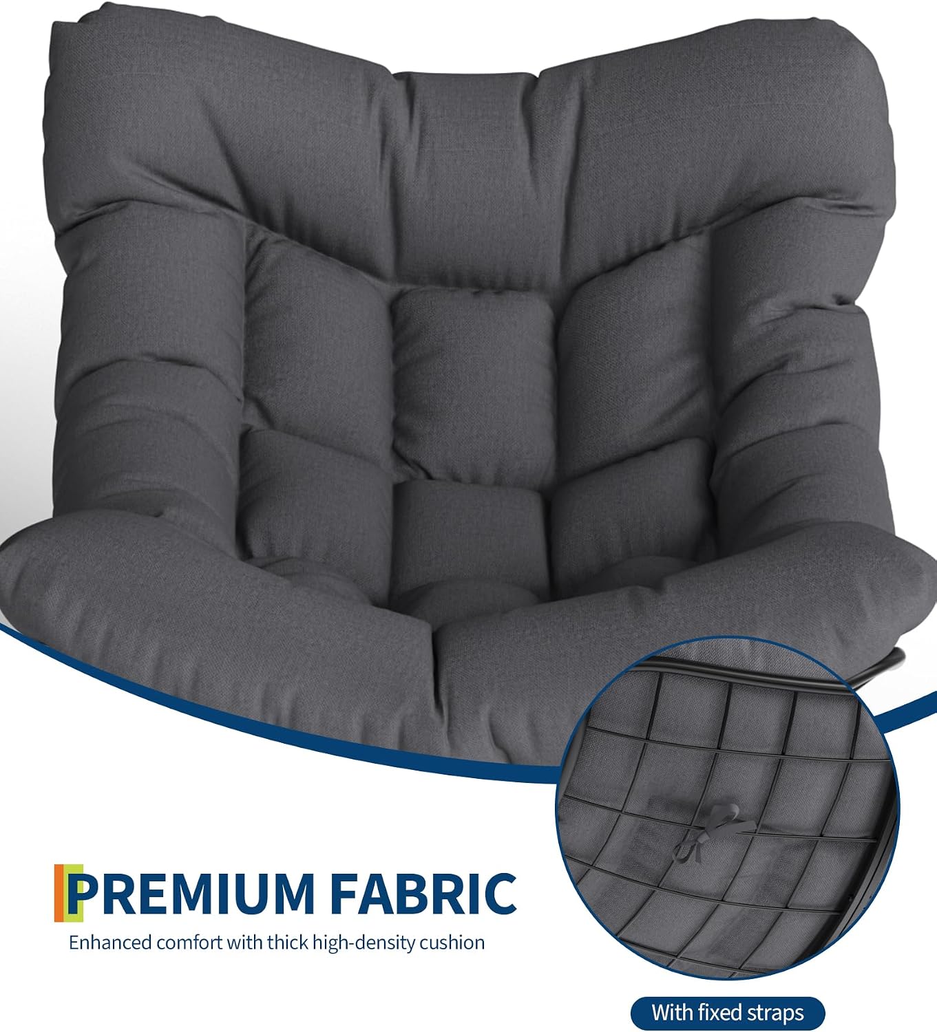 GarveeLife Oversized Papasan Rocking Chair with Footrest, Outdoor Lounge Chair with Ottoman and Sturdy Metal Frame, Patio Rattan Egg Rocker for Balcony Backyard Porch Bedroom, Grey