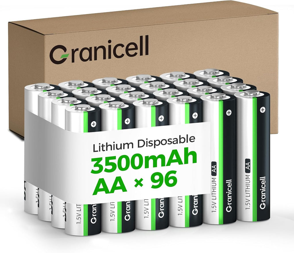 Granicell 96-Pack 3500mAh Lithium AA Batteries | 1.5V for Blink Cameras, Smart Locks, Alarms & Tech Devices | 10-Year Life, Leak-Proof, Extreme-Temp Resistant (Non-Rechargeable)